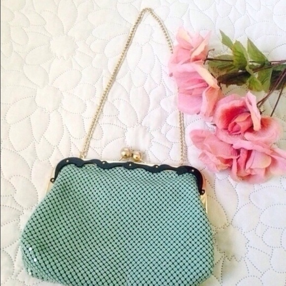 Mint Green / turquoise Metal Vintage Clutch Bag